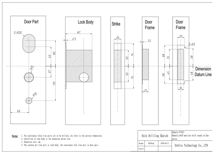 P7023 bluetooth smart lock Hole